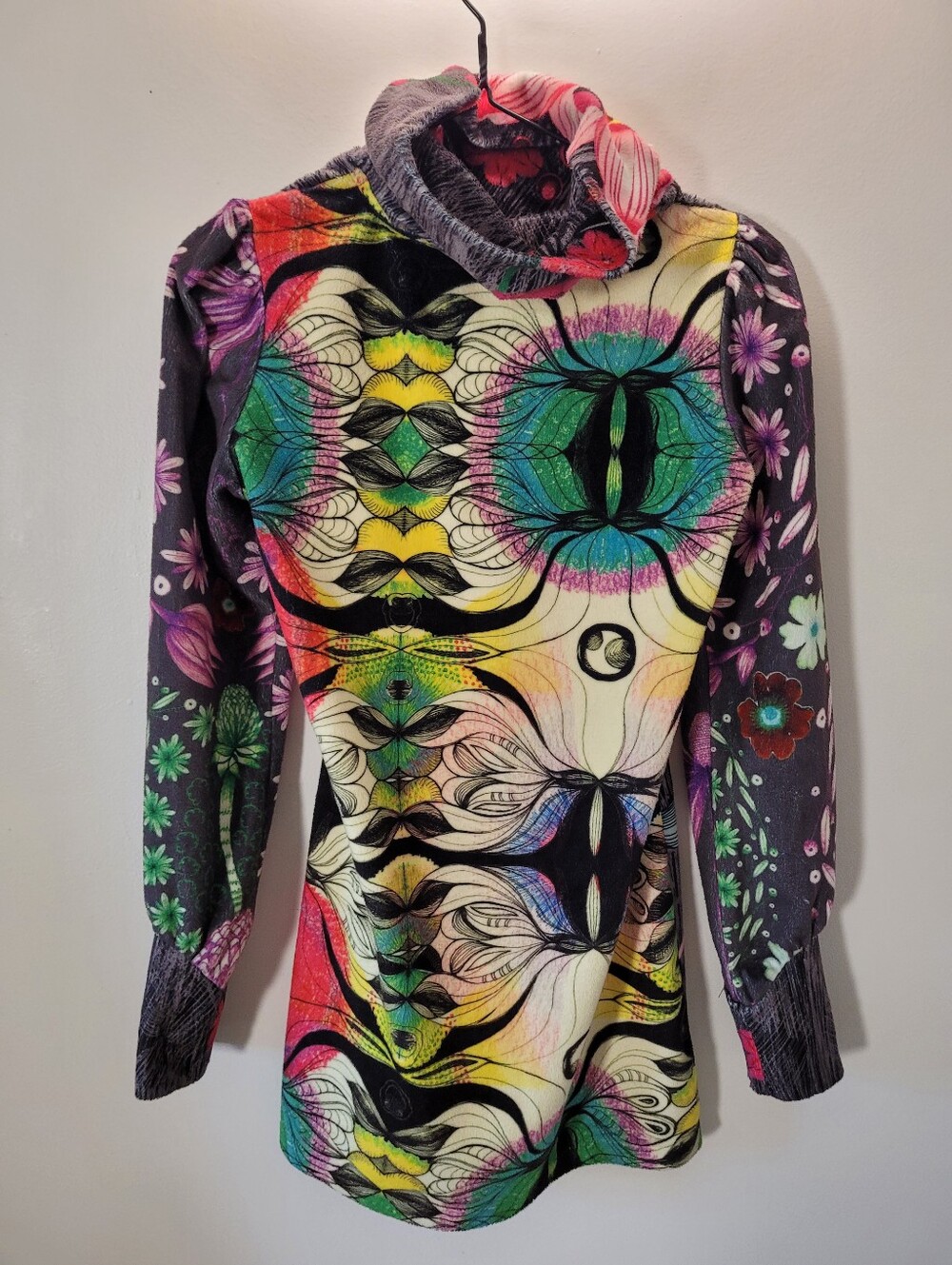 Custo Barcelona Floral Cowl Neck Sweater Multicolor Artsy Y2k Festival- Size 36